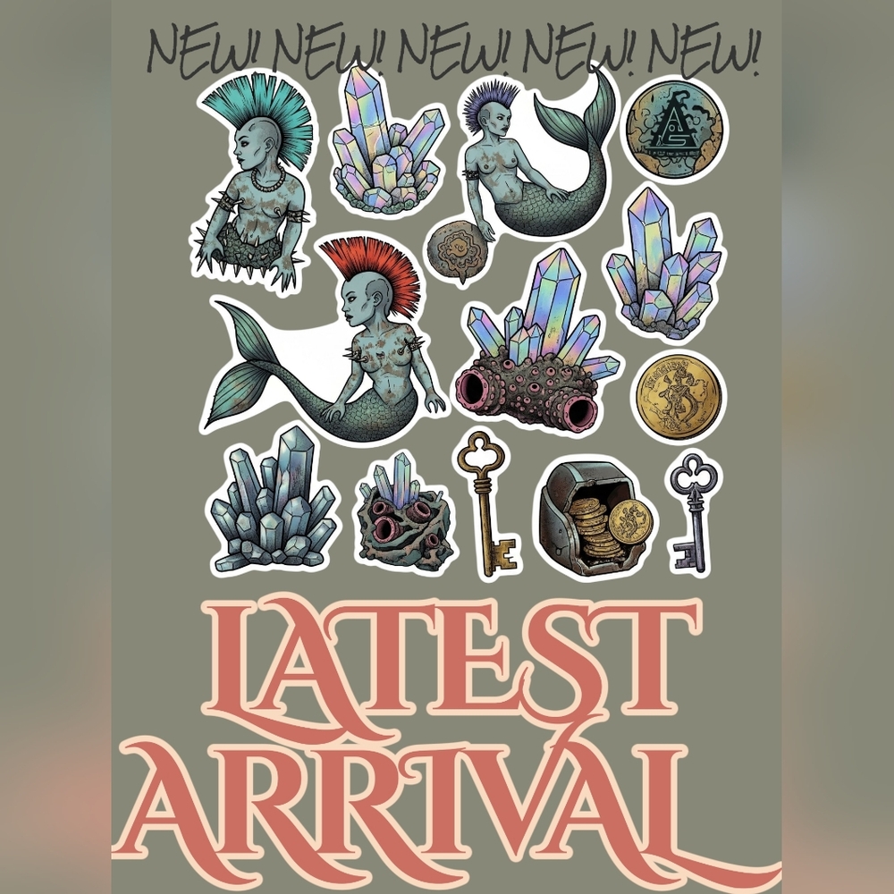 ✨ Punk Mermaid & Crystal Treasure Sticker Pack – Fantasy Ocean Aesthetic ✨